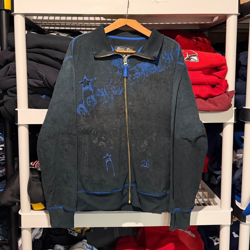 Vintage y2k Bare Fox Grunge Skater Blue‎ Mens XL Full Zip Pullover